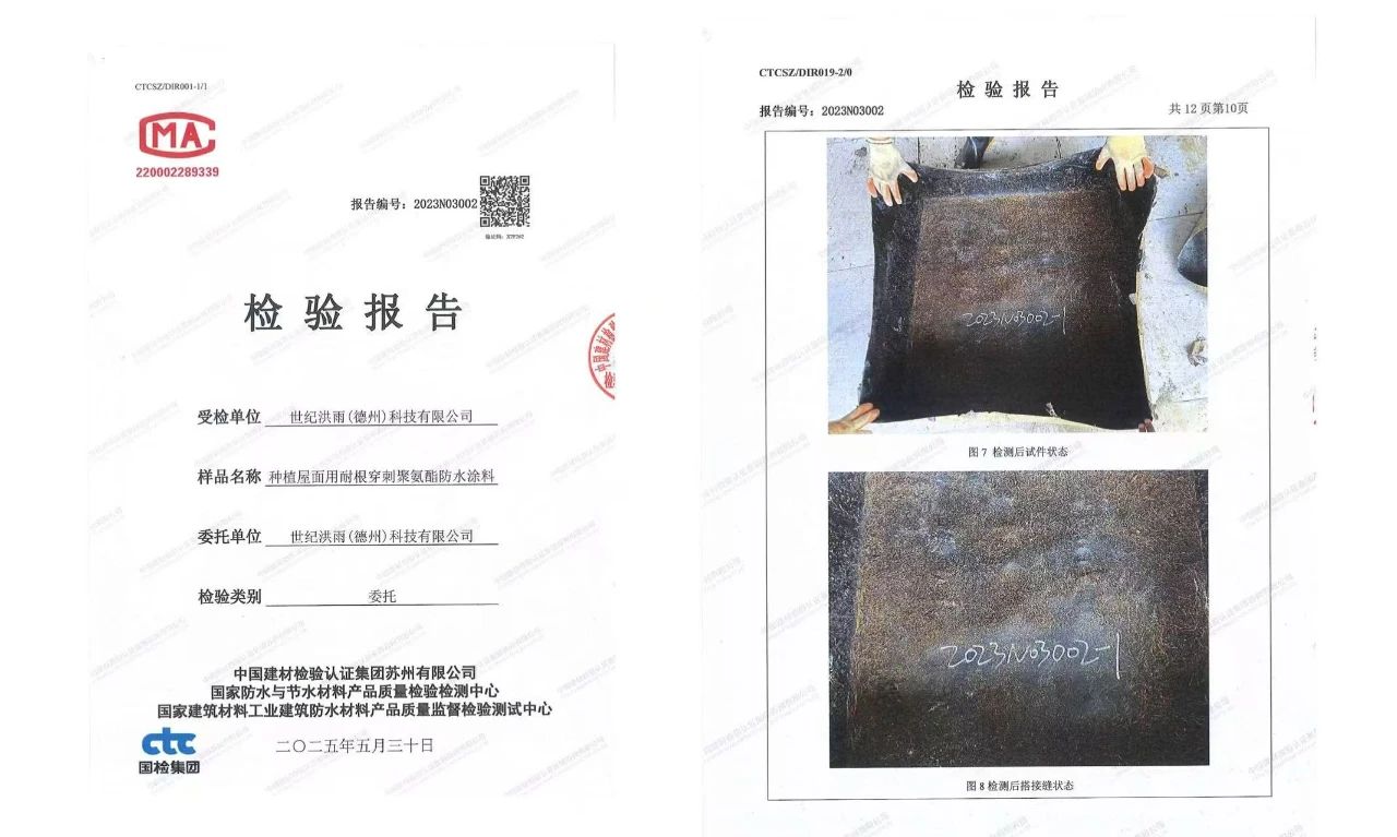 又一个行业第一！国产成人精品白浆久久69研发国内首款化学阻根型耐根穿刺防水涂料通过实验测试
